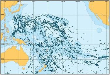 Les 4 023 monts sous-marins présents dans le Pacifique occidental et central, dans la zone économique exclusive de la plupart des pays océaniens et plusieurs zones internationales de haute mer.